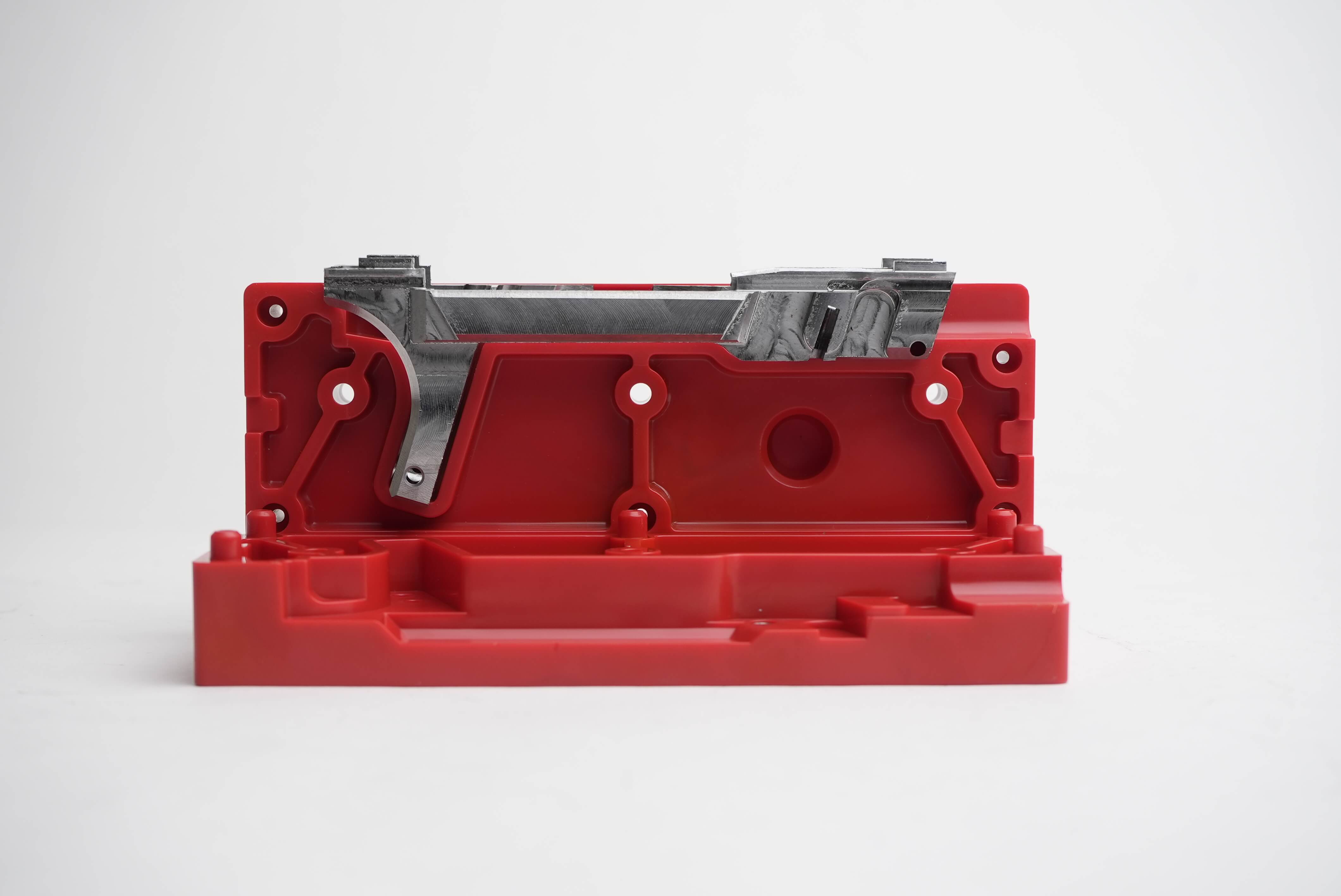 G80 Unfinished Receiver seated in one polymer jig body, with a dowel pin visible in the receiver.
